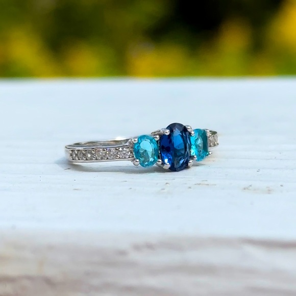 Blue Lab-created Sapphire & Swiss Blue Topaz Sterling Silver Ring - Picture 2 of 5